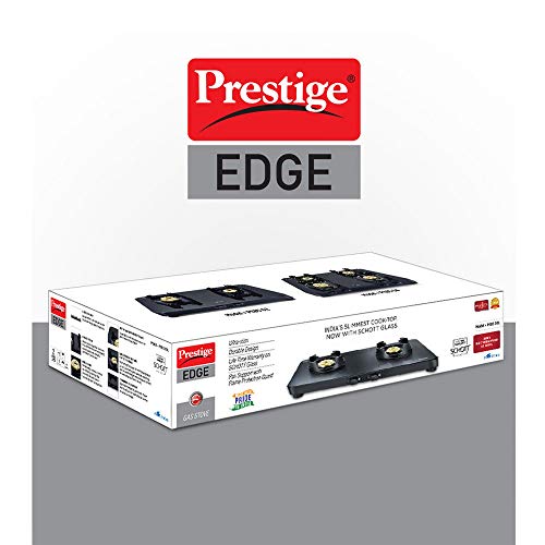 Prestige Edge Glass Gas Table PEBS 02 - Black, Manual, 2 Burner Gas Stove