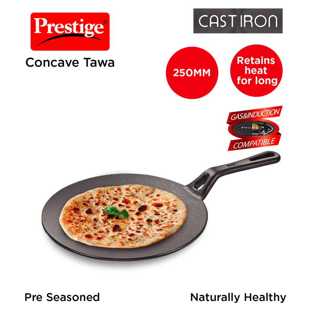 Prestige Cast Iron Concave Tawa, 250 mm