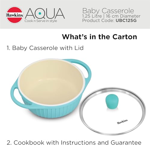 Hawkins 1.25 Litre Casserole, Aqua Baby Casserole with Glass Lid, Aqua Blue (UBC125G)