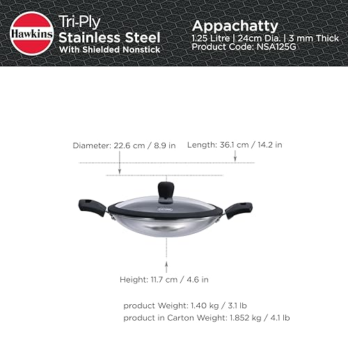 thumbnail image 2 of Hawkins 1.25L Breakfast Pan, Nonstick Triply Stainless Steel Appachatty... 2 of 12