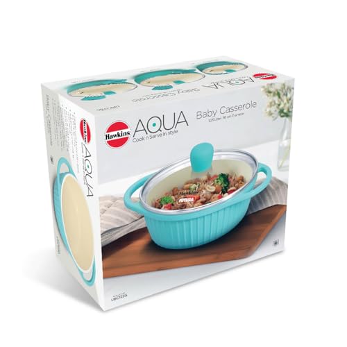 Hawkins 1.25 Litre Casserole, Aqua Baby Casserole with Glass Lid, Aqua Blue (UBC125G)