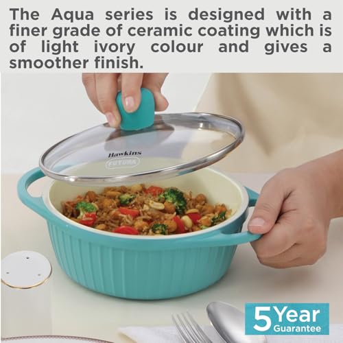 Hawkins 1.25 Litre Casserole, Aqua Baby Casserole with Glass Lid, Aqua Blue (UBC125G)