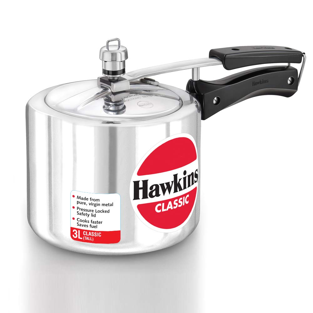 Hawkins Aluminium 3 Litre Classic Pressure Cooker, Tall Design Inner Lid Cooker, Best Cooker, Silver (Cl3T)