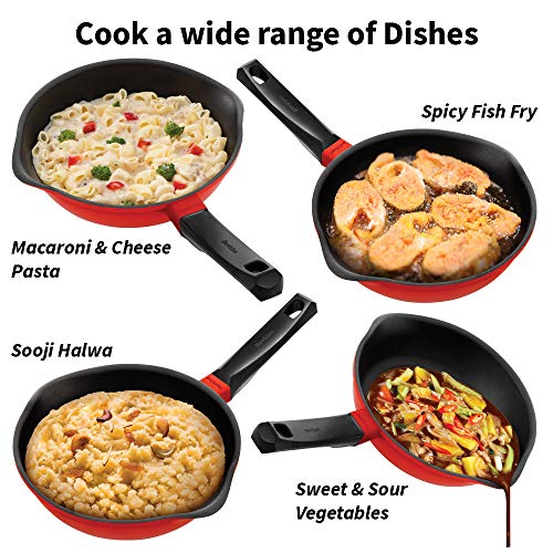 Hawkins 22 cm Frying Pan, Die Cast Non Stick Fry Pan with Glass Lid, Ceramic Coated Pan, Induction Frying Pan, Small Frying Pan, Red (IDCF22G)