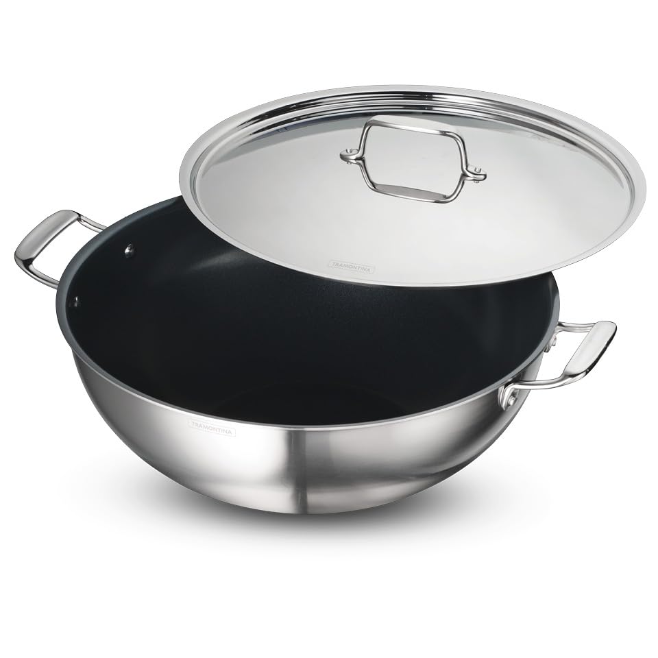 Tramontina Fusao Ceramic Coated Triply Stainless Steel Deep Kadai with Lid 40 cm/14.30 L Non Toxic Induction Friendly, 10 Year Warranty