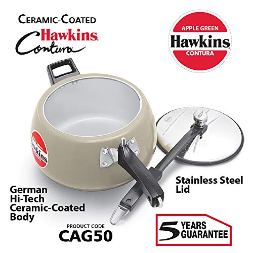 Hawkins Ceramic- Coated Contura 5L Green Apple Pressure Cooker