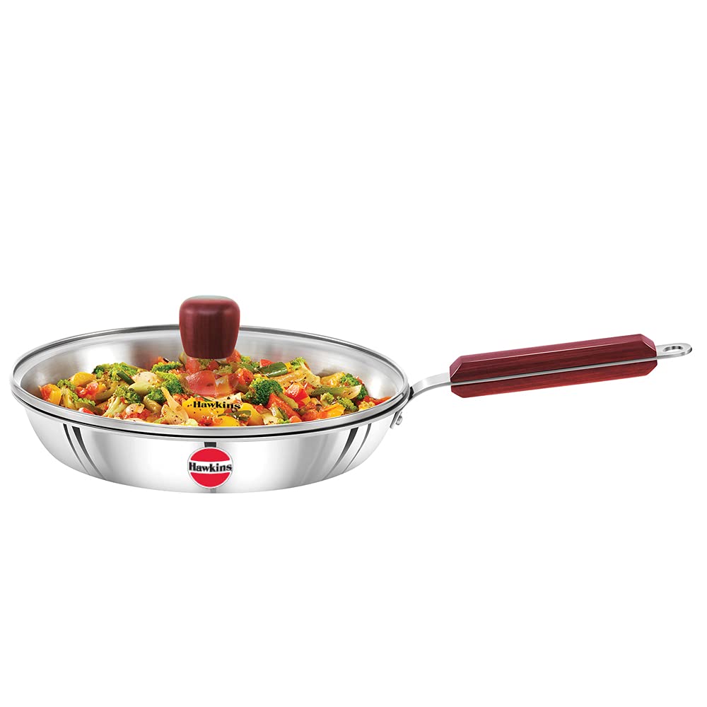 Hawkins 24 cm Frying Pan, Triply Stainless Steel Fry Pan with Glass Lid, Induction Frying Pan, Frypan, Silver (SSF24G)