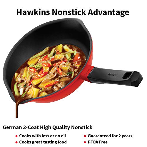 Hawkins 22 cm Frying Pan, Die Cast Non Stick Fry Pan with Glass Lid, Ceramic Coated Pan, Induction Frying Pan, Small Frying Pan, Red (IDCF22G)