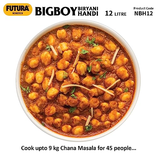 Hawkins Futura 12 Litre BigBoy Biryani Handi, Non Stick Pot with Hard Anodised Lid, Sauce Pan for Cooking and Serving Biriyani, Black (NBH12) Aluminium