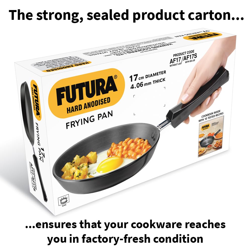 Hawkins Futura 17 cm Frying Pan, Hard Anodised with Stainless Steel Lid, Small Frying Pan, Black (AF17S)