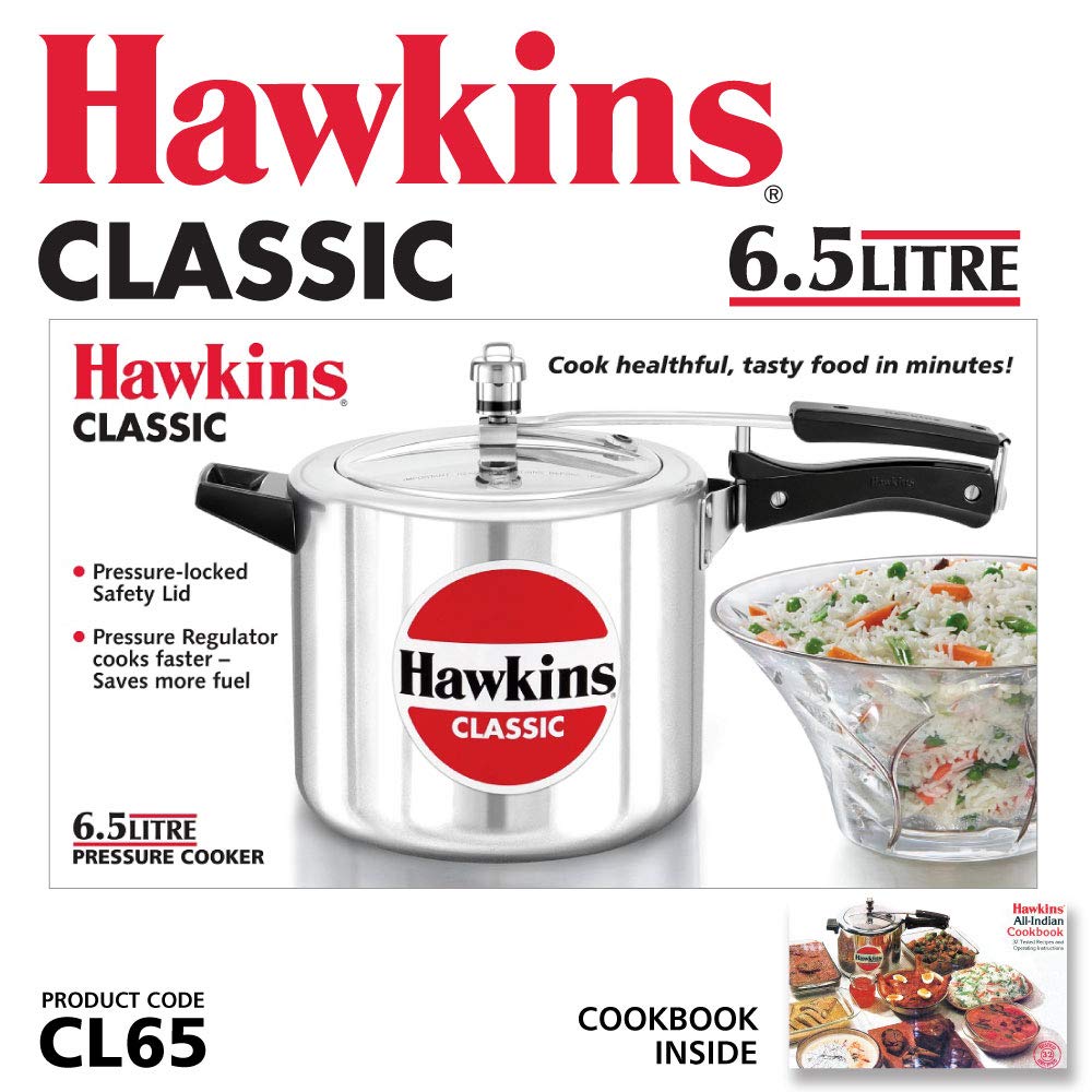 Hawkins 6.5 Litre Classic Pressure Cooker, Best Inner Lid Cooker, Silver (CL65)