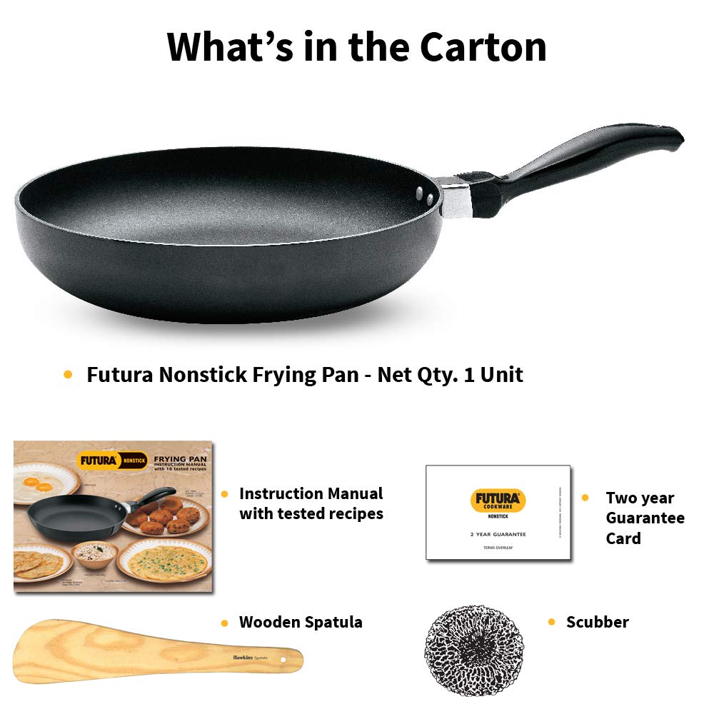 Hawkins Futura 24 cm Frying Pan, Non Stick Fry Pan, Rounded Side Frypan for Easy Stirring, Black (NF24R)