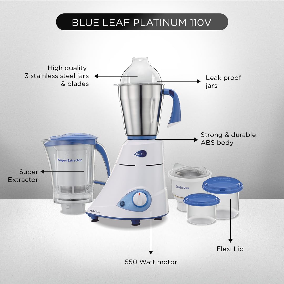 Preethi Platinum Mixer Grinder for Kitchen|110V, 550W, Mixie, 3 Jars ...