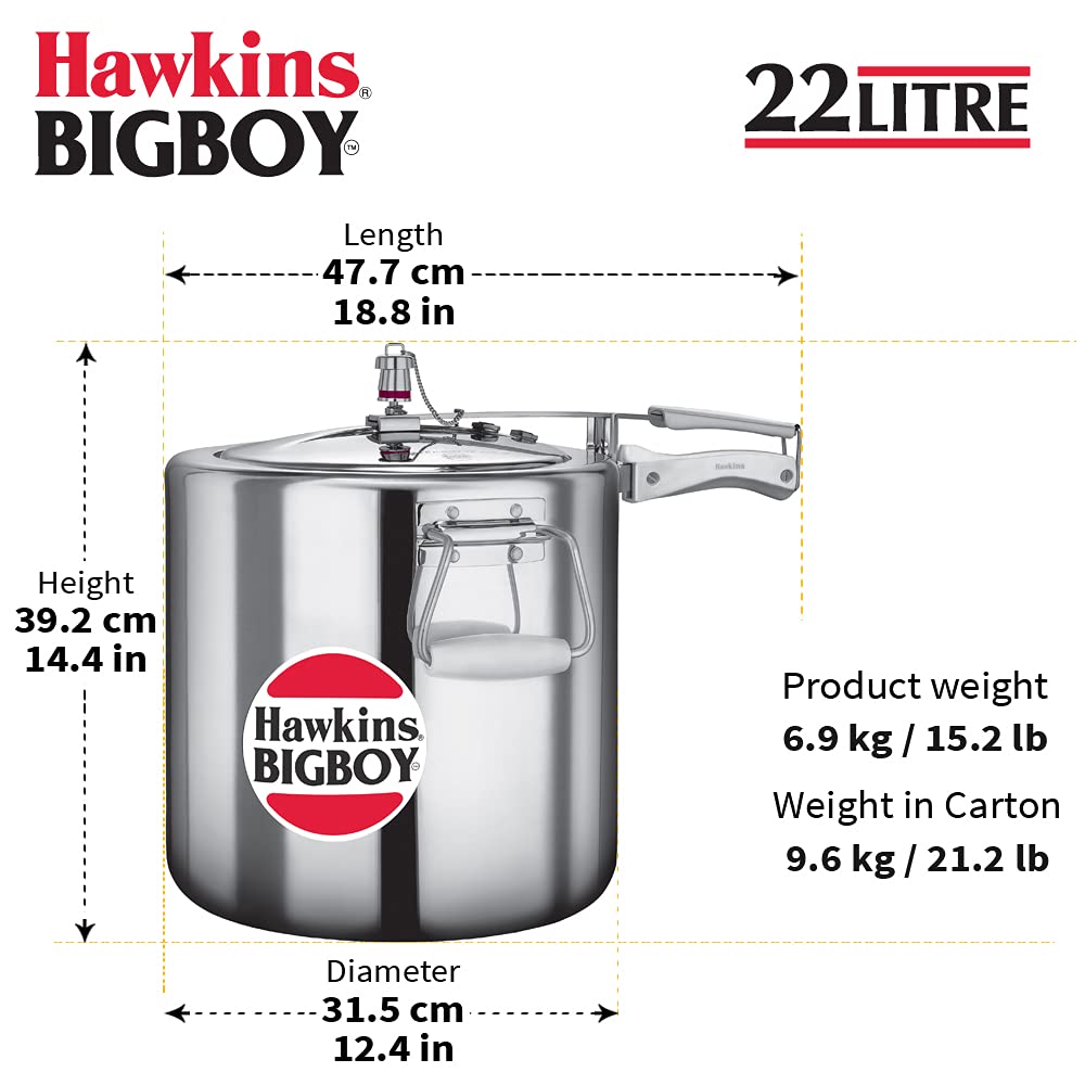 Hawkins Bigboy Aluminum Pressure Cooker, 22 Litres