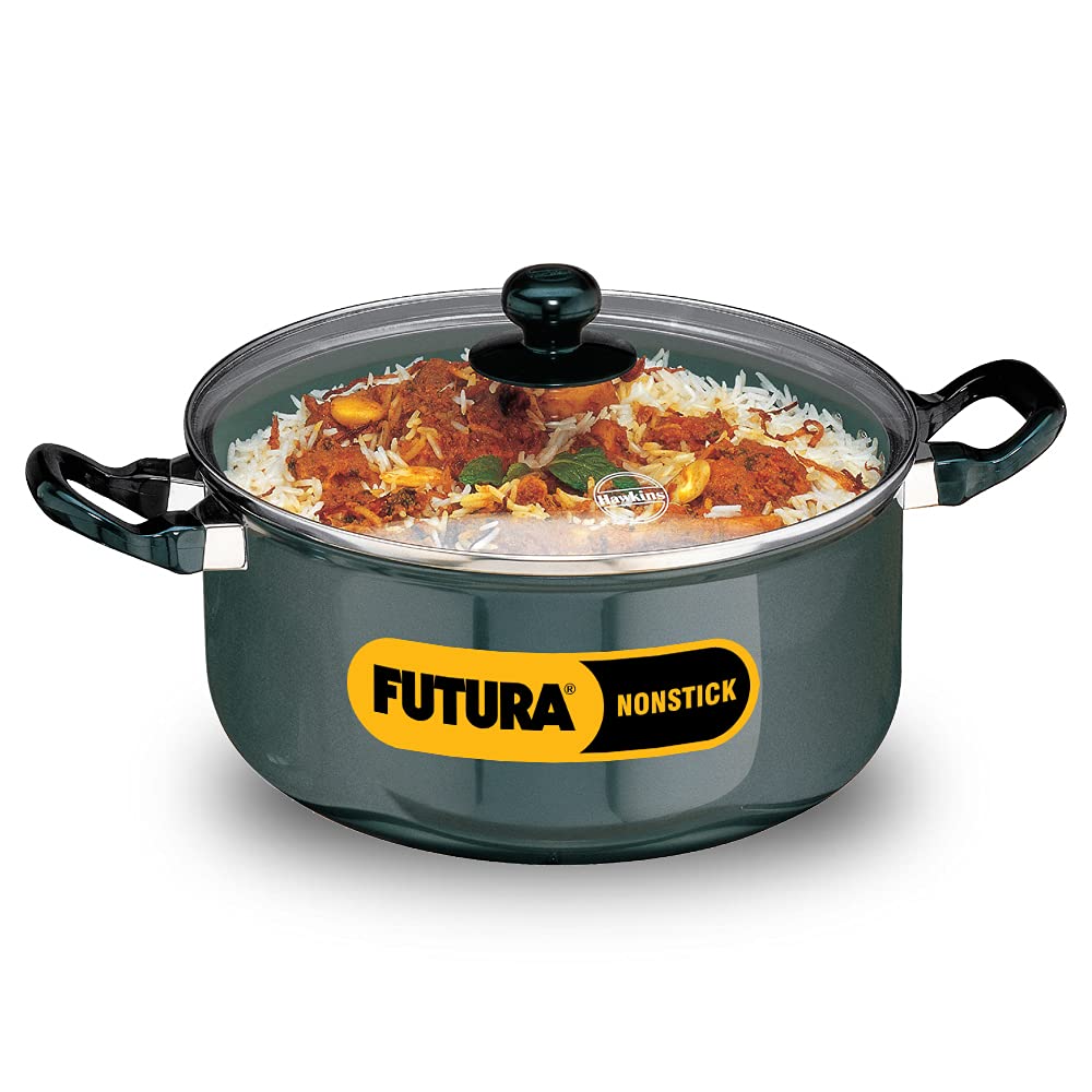 Hawkins Futura 5 Litre Cook N Serve Stewpot, Non Stick Pot with Glass Lid, Cooking Pot with Lid, Black (Nst50G), 5 Liter