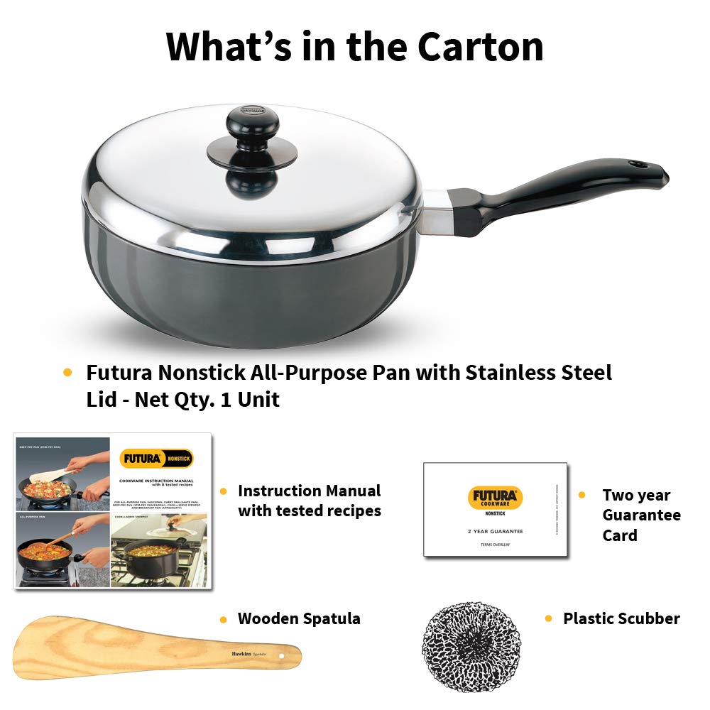 Hawkins Futura Nonstick All-Purpose Pan 2.5L, 22 cm, 3.25 mm with SS lid (Black)