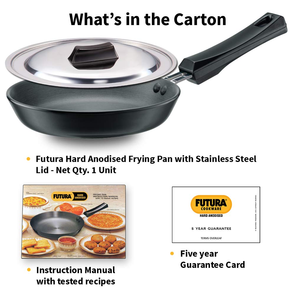 Hawkins Futura 17 cm Frying Pan, Hard Anodised with Stainless Steel Lid, Small Frying Pan, Black (AF17S)