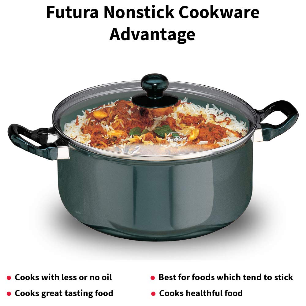 Hawkins Futura 5 Litre Cook N Serve Stewpot, Non Stick Pot with Glass Lid, Cooking Pot with Lid, Black (Nst50G), 5 Liter