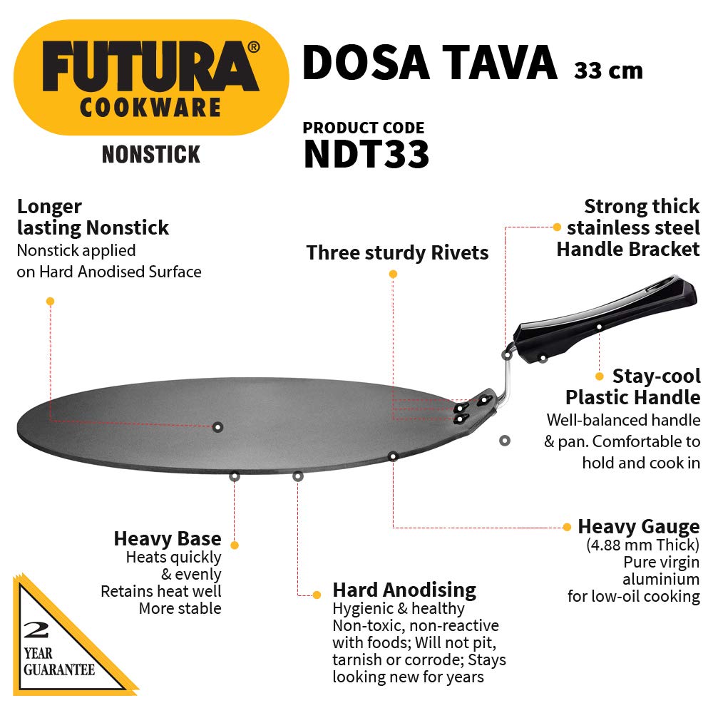 Hawkins Futura Nonstick Dosa Tava, Diameter 33 cm, Thickness 4.88 mm (NDT33)