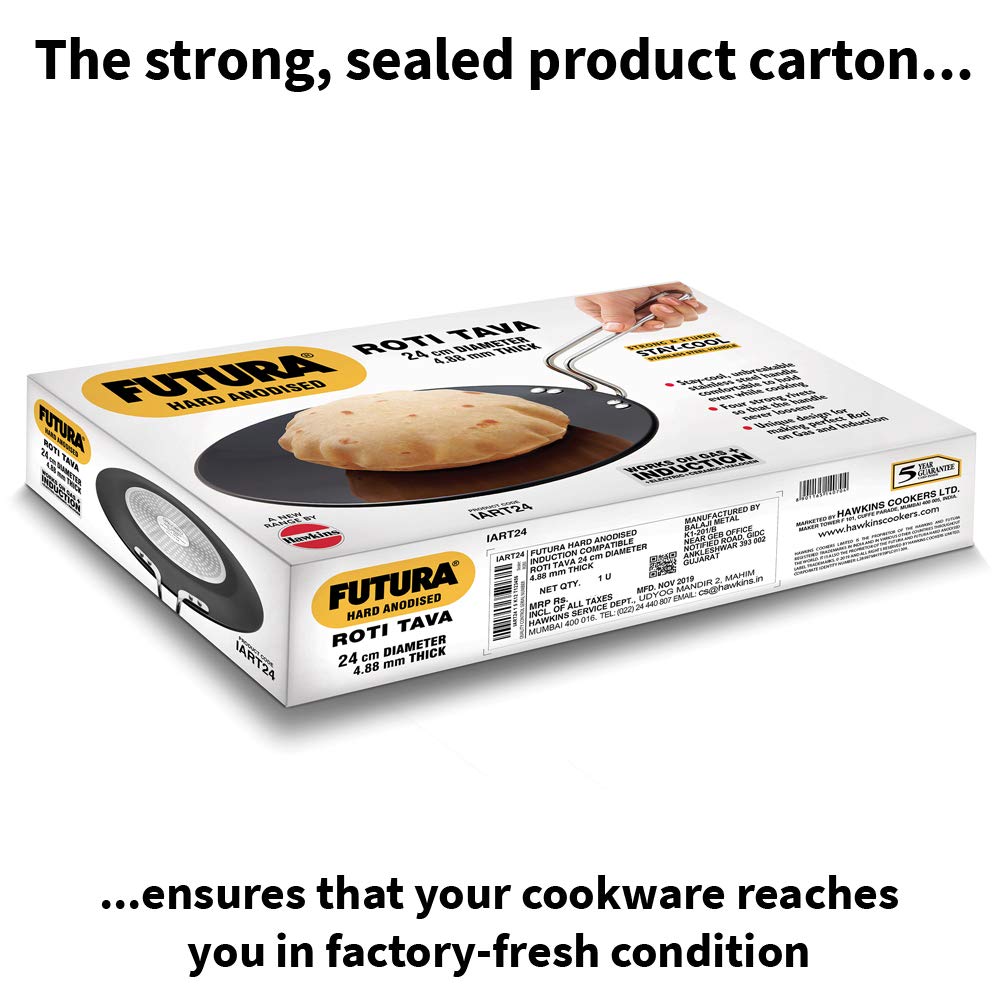 Hawkins Futura 24 cm Roti Tava, Hard Anodised Tawa, Induction Tawa, Black (IART24)