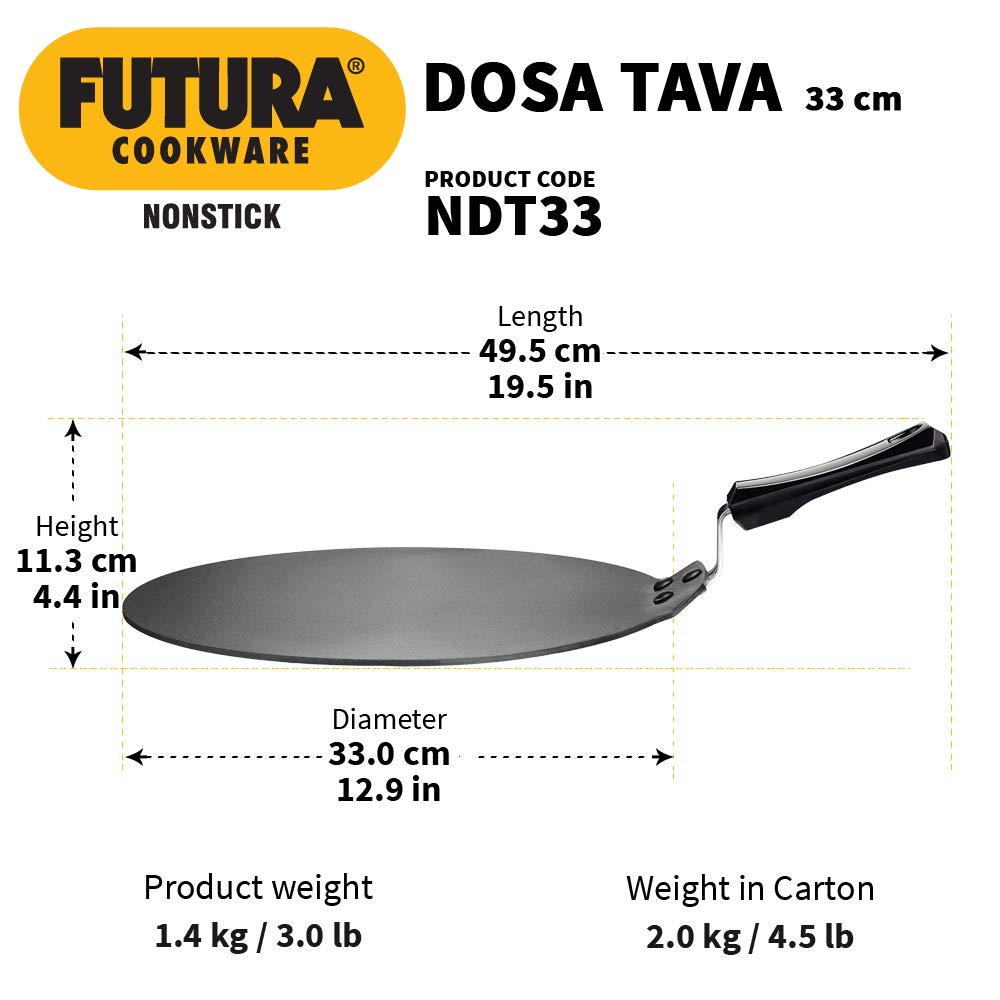 Hawkins Futura Nonstick Dosa Tava, Diameter 33 cm, Thickness 4.88 mm (NDT33)
