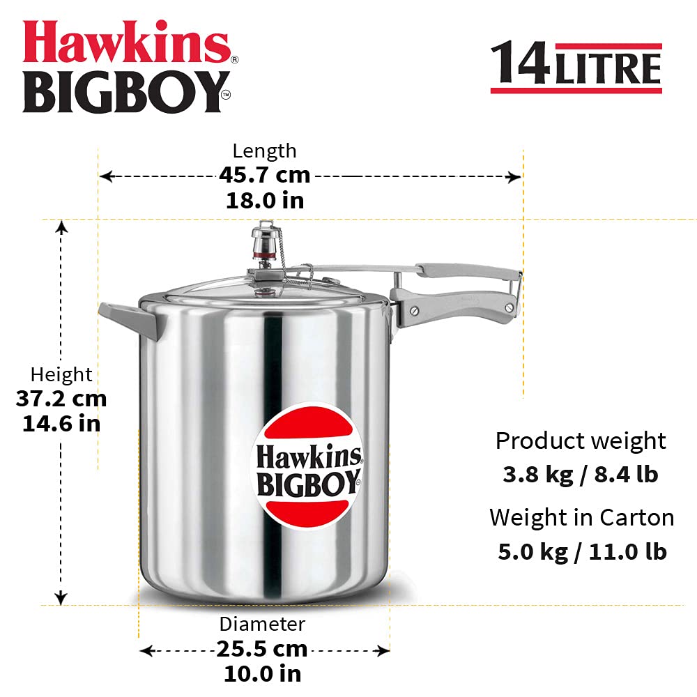 Hawkins Bigboy Aluminum Pressure Cooker, 14 Litres