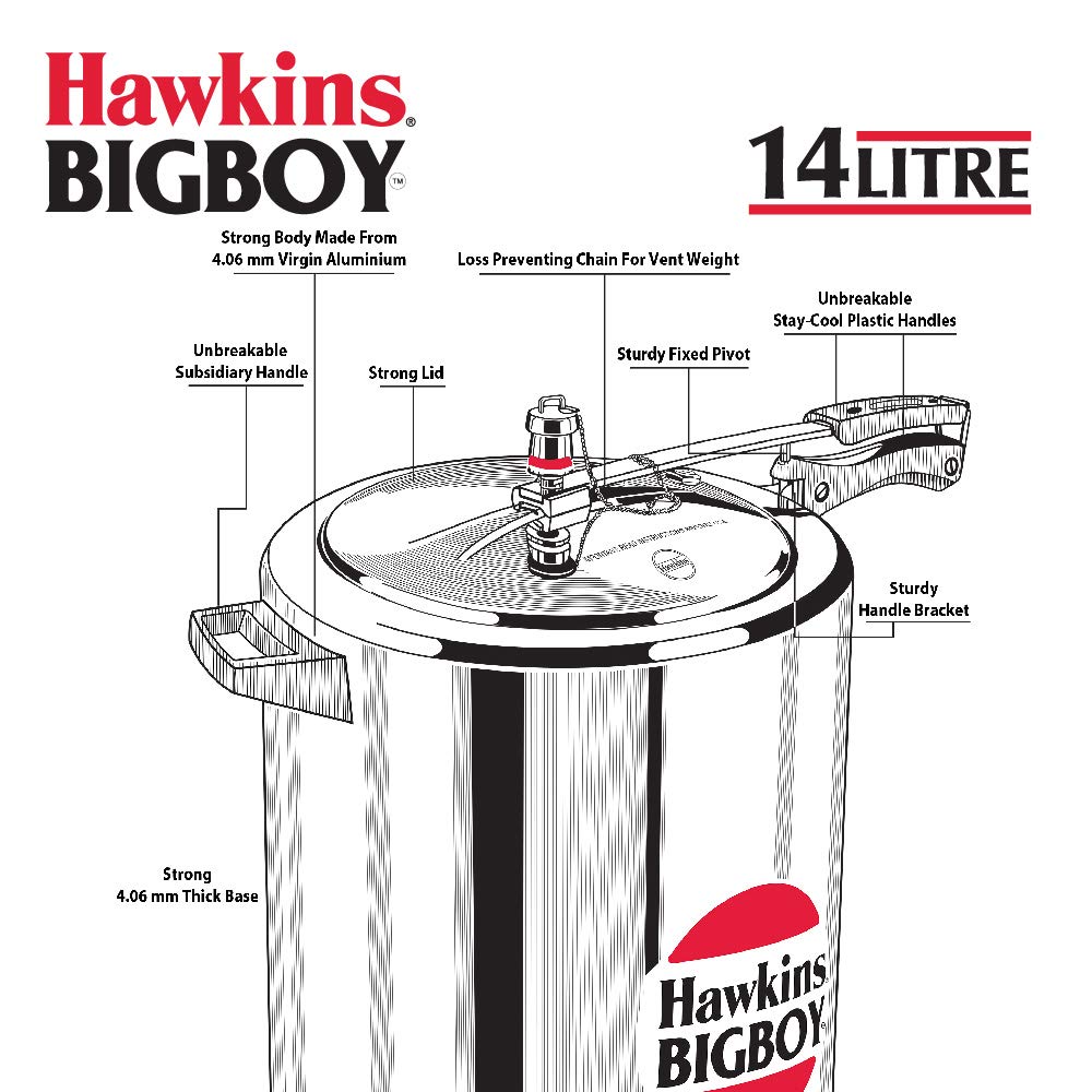 Hawkins Bigboy Aluminum Pressure Cooker, 14 Litres