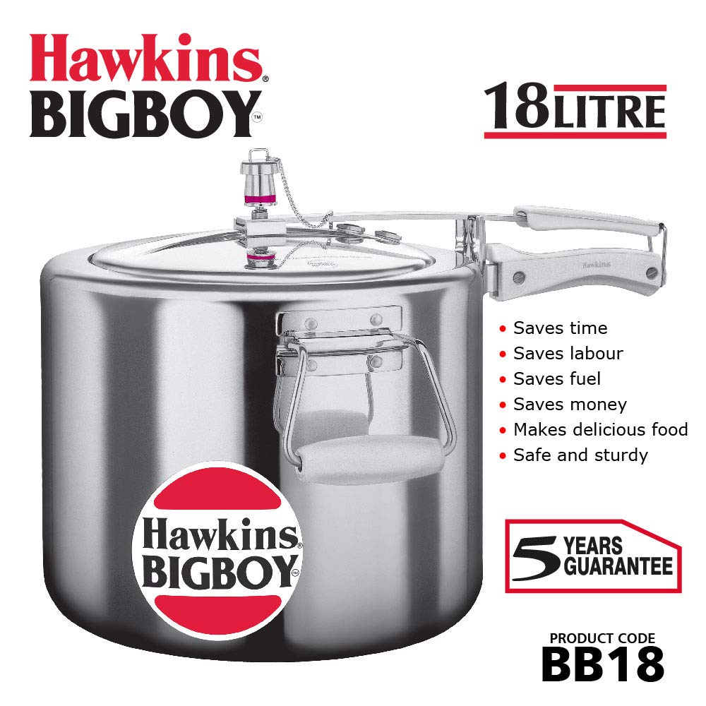 Hawkins 18 Litre Bigboy Pressure Cooker, Big Inner Lid Cooker, Silver (BB18), Aluminium