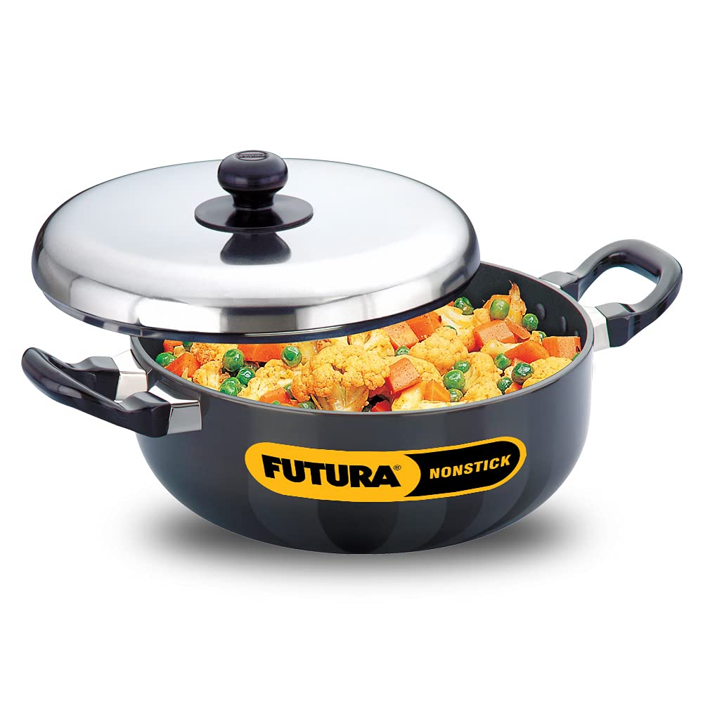 Hawkins Aluminium,Stainless Steel Futura Nonstick All-Purpose Pan 3Liter,22 Cm,3.25 Mm With Ss Lid(Black)