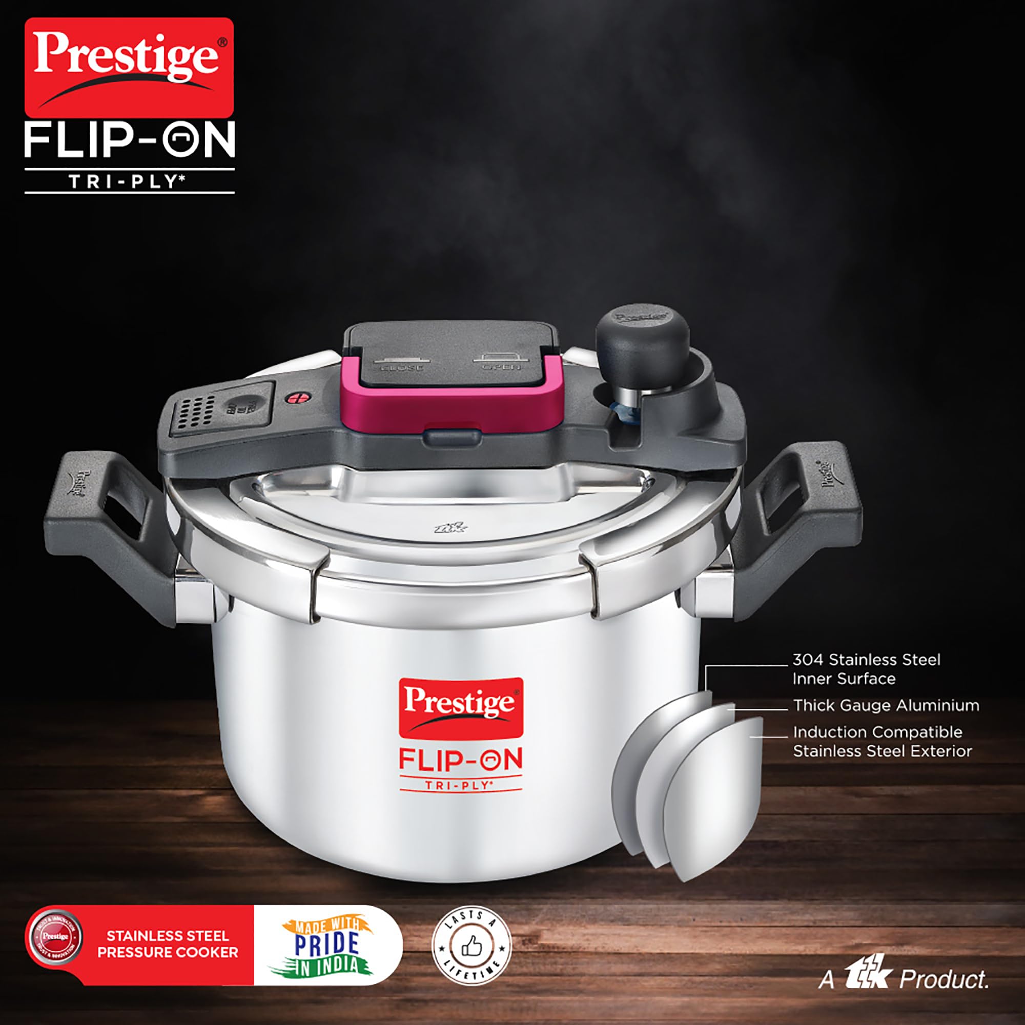 Prestige 3L Flip On Triply Stainless Steel Pressure Cooker Glass Lid|D ...