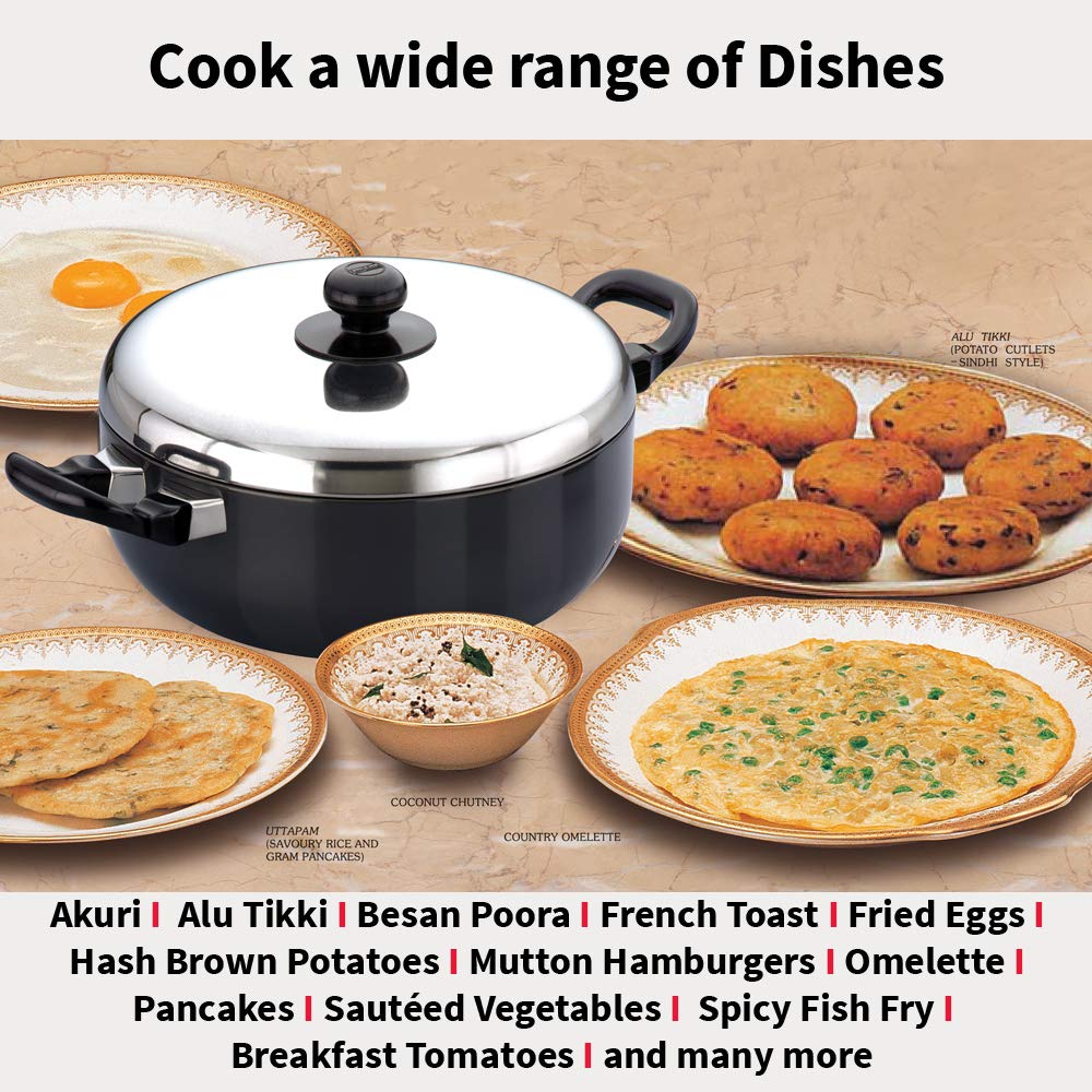 Hawkins Aluminium,Stainless Steel Futura Nonstick All-Purpose Pan 3Liter,22 Cm,3.25 Mm With Ss Lid(Black)