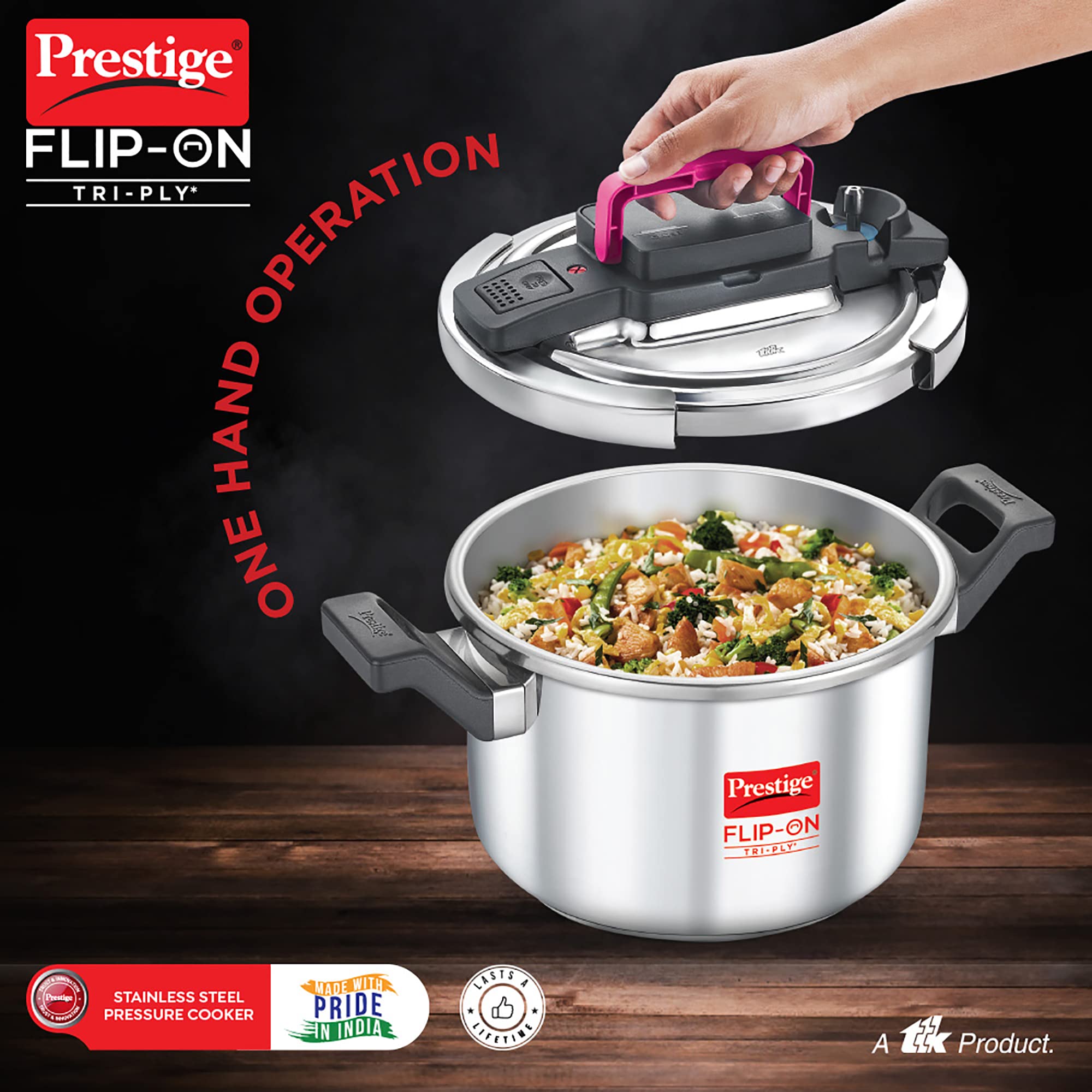 Prestige 5 Litre Flip On Triply Stainless Steel Pressure Cooker with G ...
