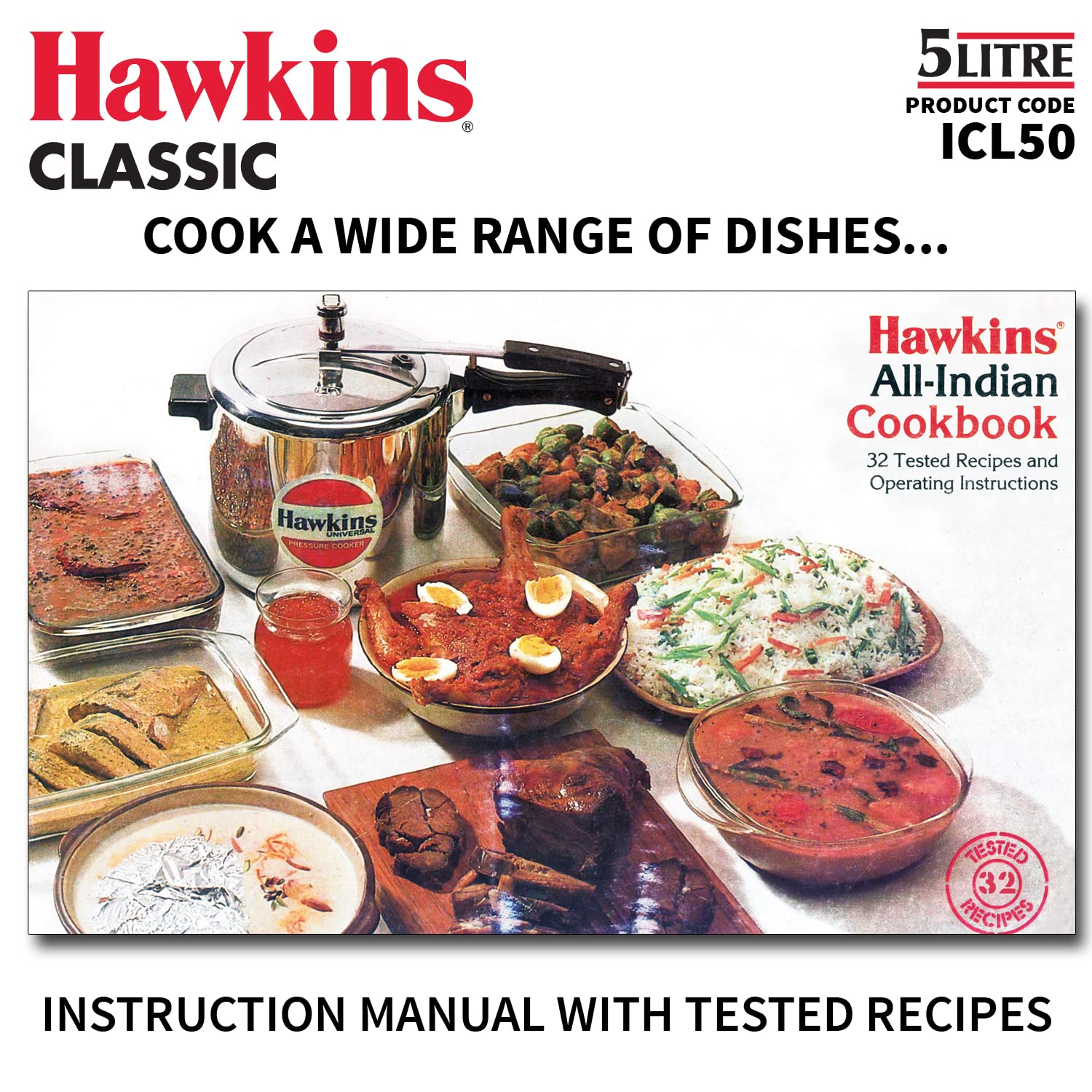 Hawkins Aluminium 5 Litre Classic Pressure Cooker, Induction Inner Lid Cooker, Pan Cooker, Best Cooker, Silver (Icl50)