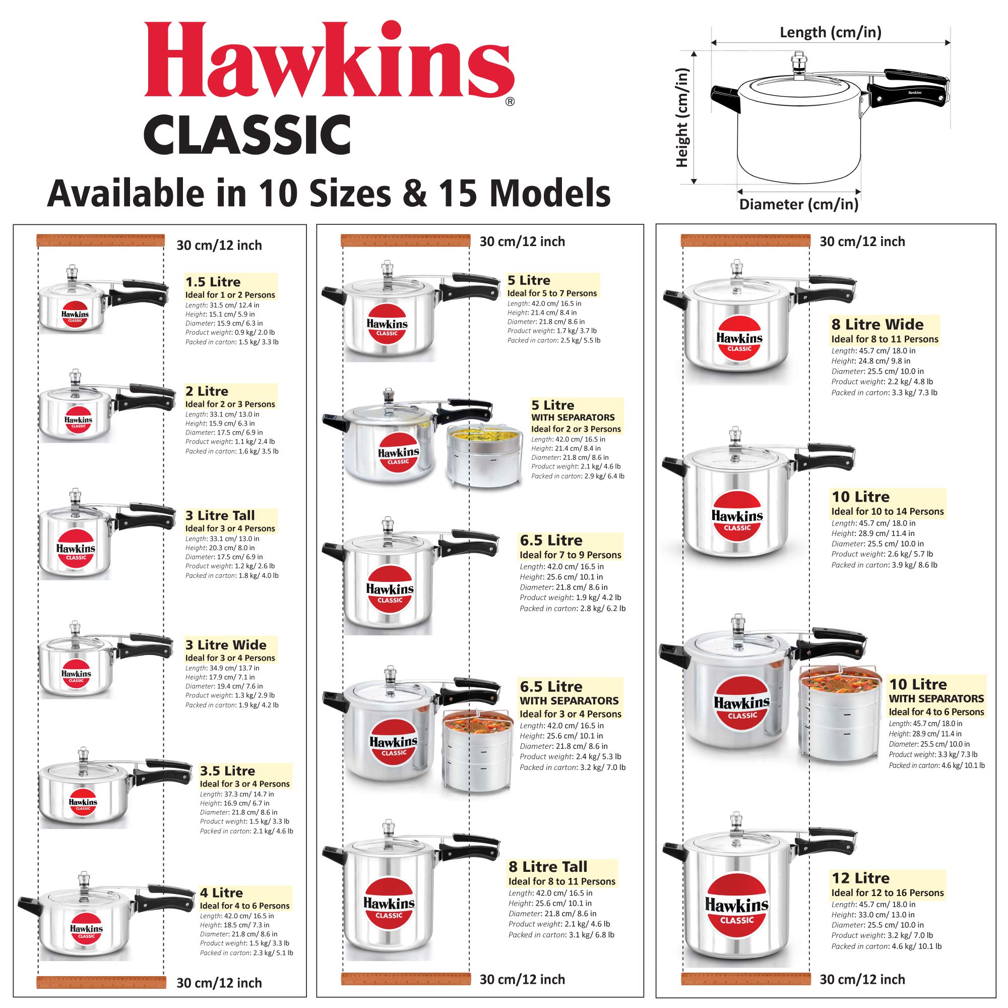 Hawkins Aluminium 10 Litre Classic Pressure Cooker, Best Inner Lid Cooker, Big Pressure Cooker, Silver (Cl10)