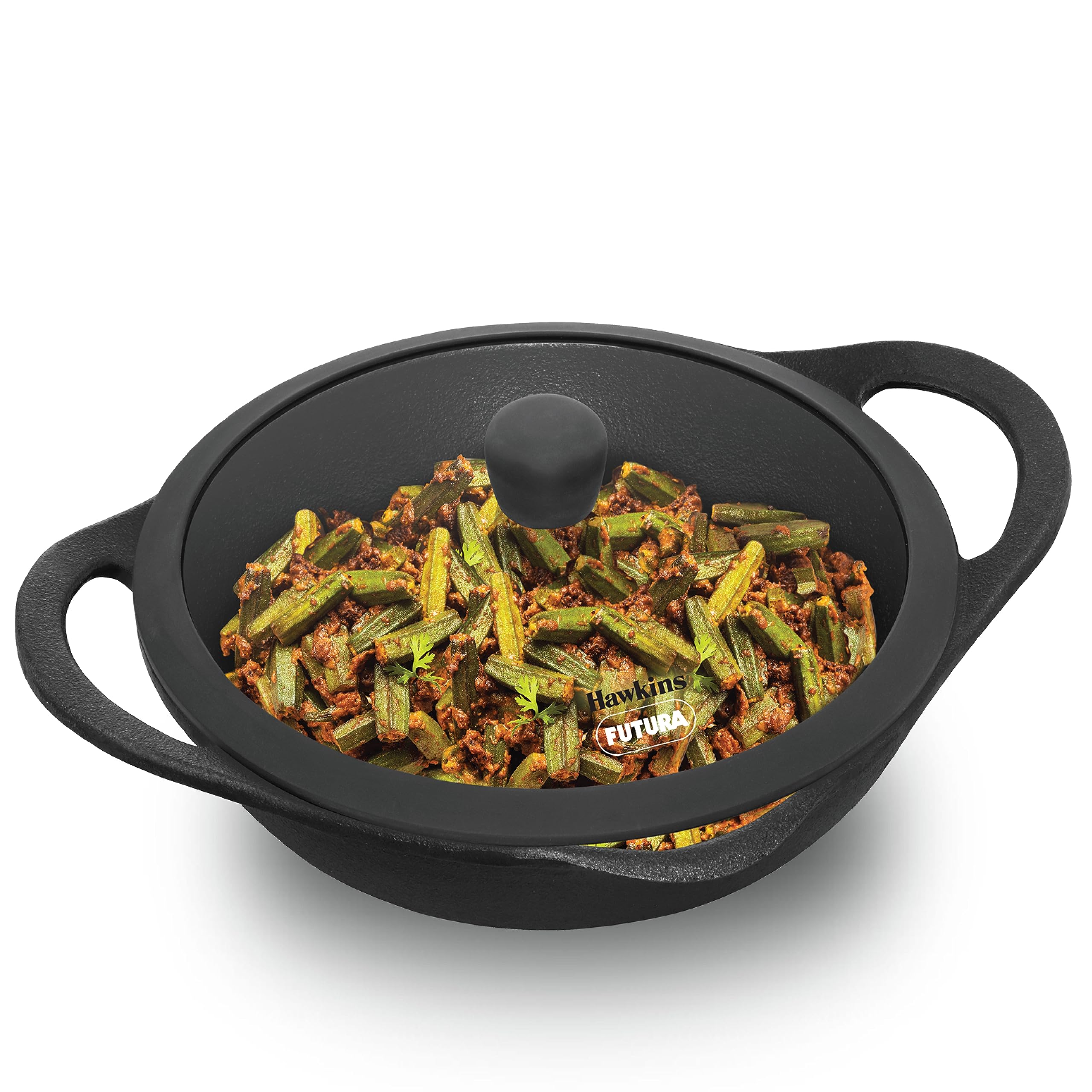 Hawkins Futura Cast Iron Frying Pan, 24 Cm Diameter, Cast Iron Skillet, Omlette Pan, Iron Frypan (Cif24G), Black