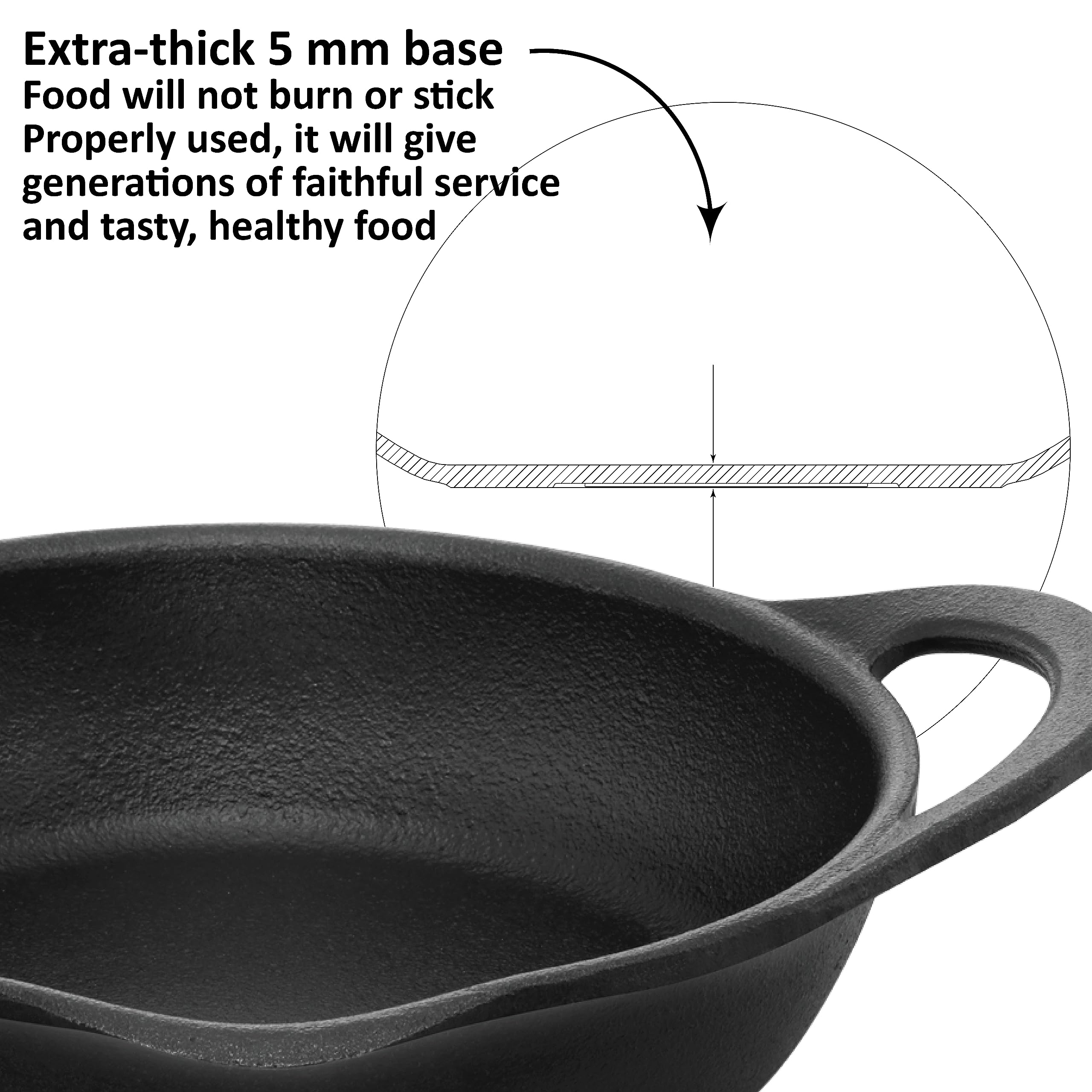 Hawkins Futura Cast Iron Frying Pan, 24 Cm Diameter, Cast Iron Skillet, Omlette Pan, Iron Frypan (Cif24G), Black