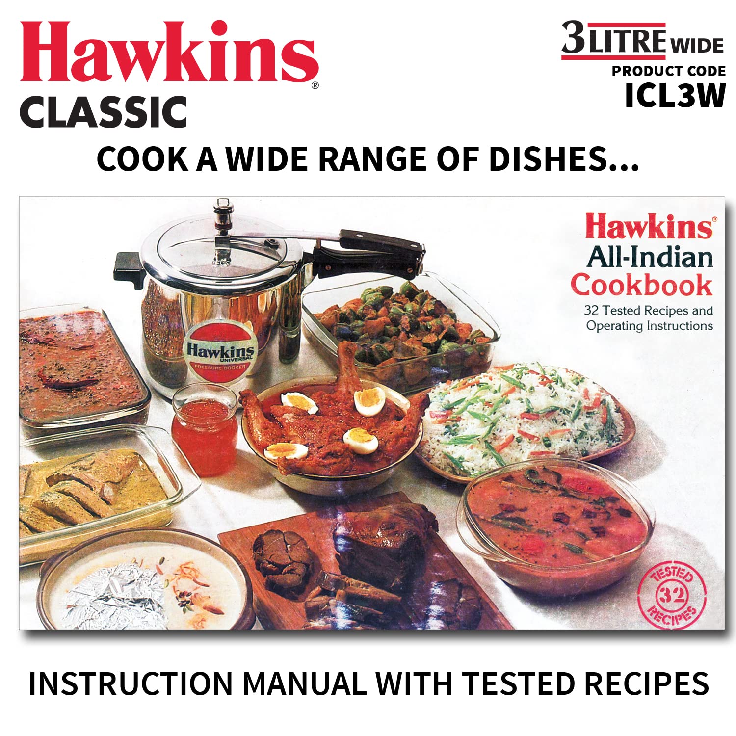 Hawkins Classic 3 Litre Inner Lid Aluminium Pressure Cooker, Induction Cooker, Wide Design Pan Cooker, Best Cooker, Silver (Icl3W), 3 Liter