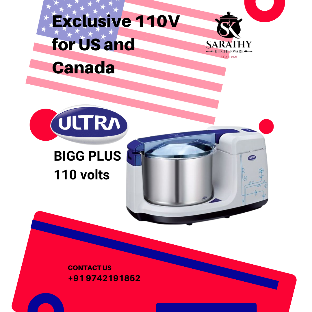 ELGI ULTRA BIGG+ TABLE TOP WET GRINDER 2.5 LITRES, 110VOLTS FOR USE IN USA & CANADA
