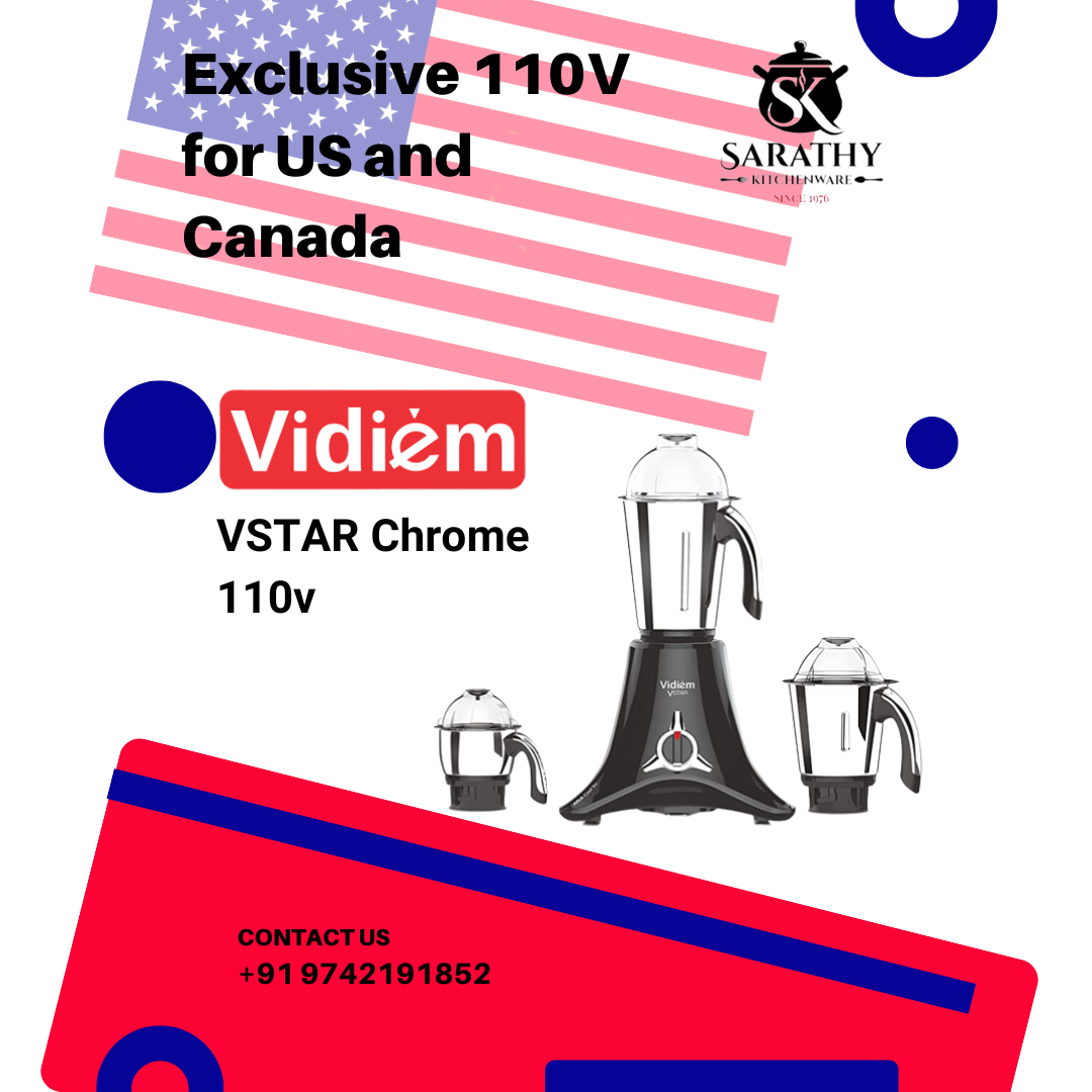 VIDIEM VSTAR CHROME 550 WATT MIXER GRINDER - 110V WITH 3 JARS