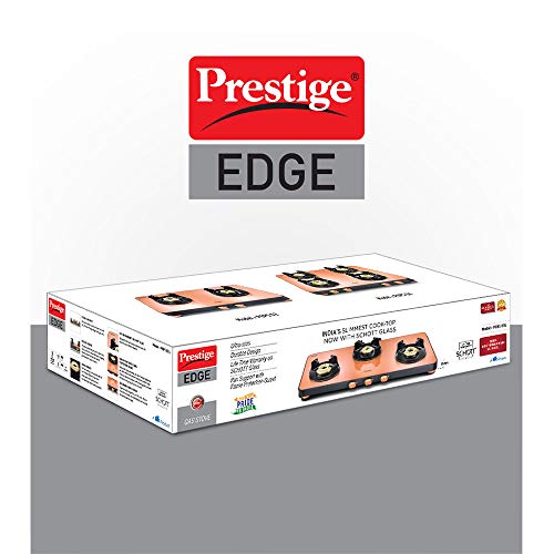 Prestige Edge Schott Glass 3 Burner Gas Stove, Manual Ignition, Pastel