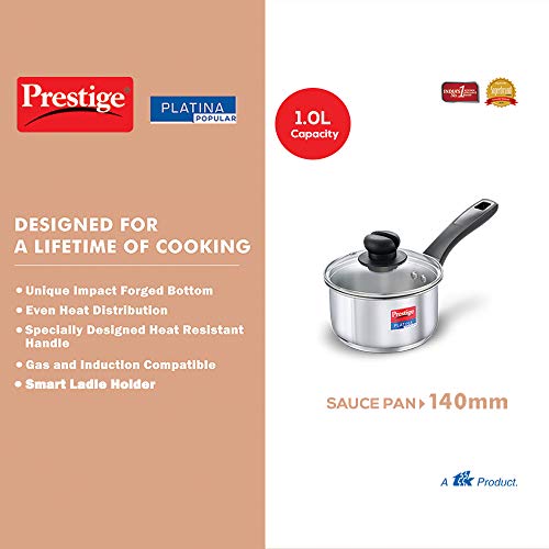 Prestige Platina Popular Stainless Steel Sauce Pan with Glass Lid