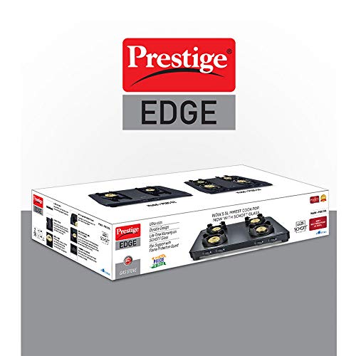 Prestige Edge Glass Gas Table PEBS 04 Burner Gas Stove - Black, Manual