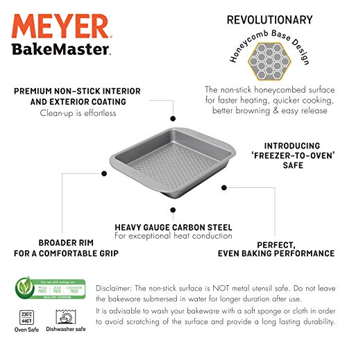 Meyer Bakemaster Non-Stick Bakeware Square Cake Pan (Grey, 23 cm)