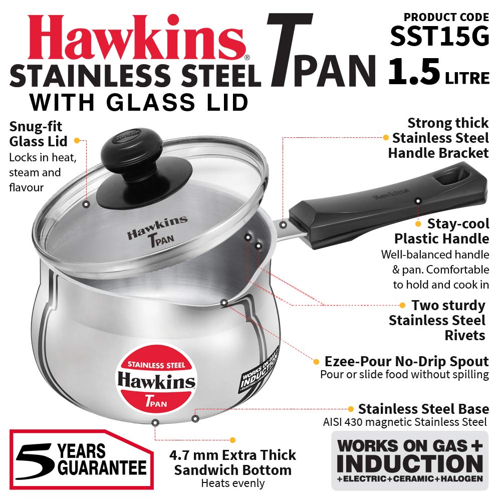 Hawkins Stainless Steel Induction Compatible Tpan (Saucepan)