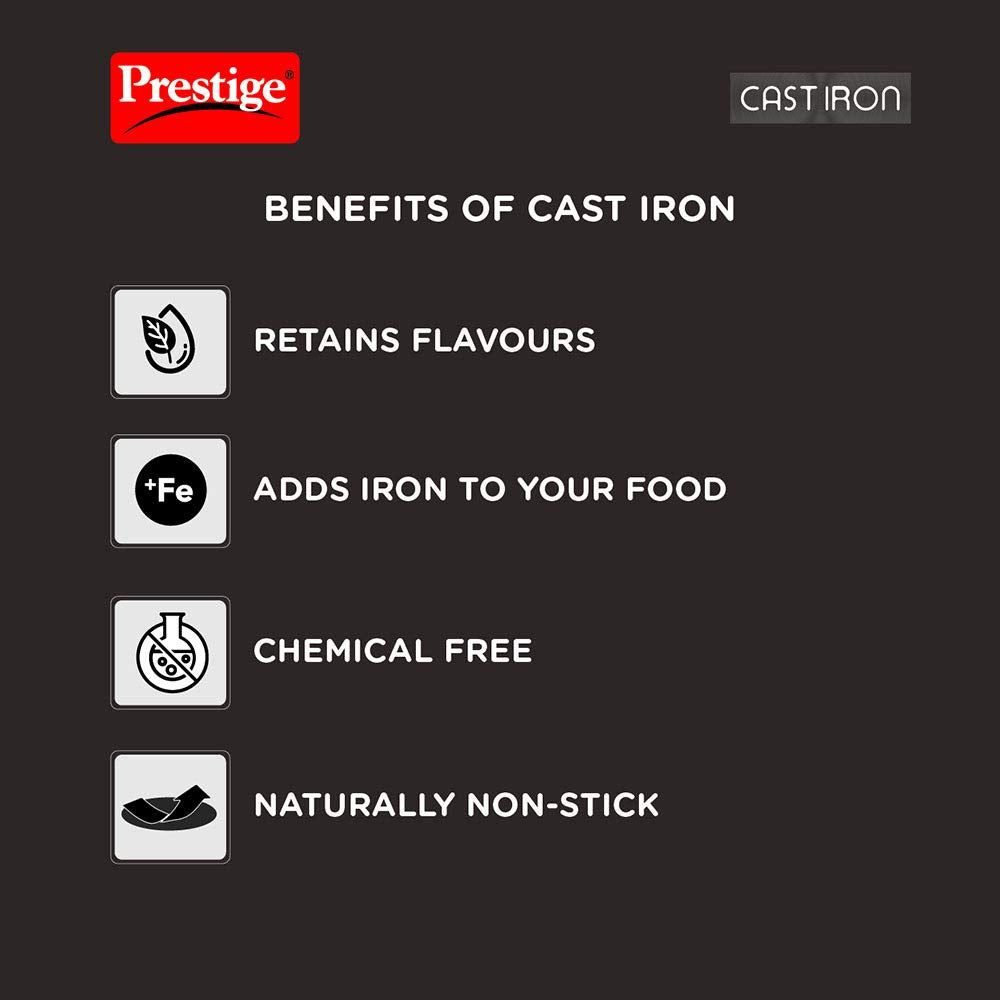 Prestige Cast Iron Concave Tawa, 250 mm