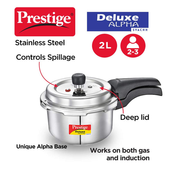 Prestige svachh deluxe alpha 6.5 litre stainless steel pressure cooker outlet